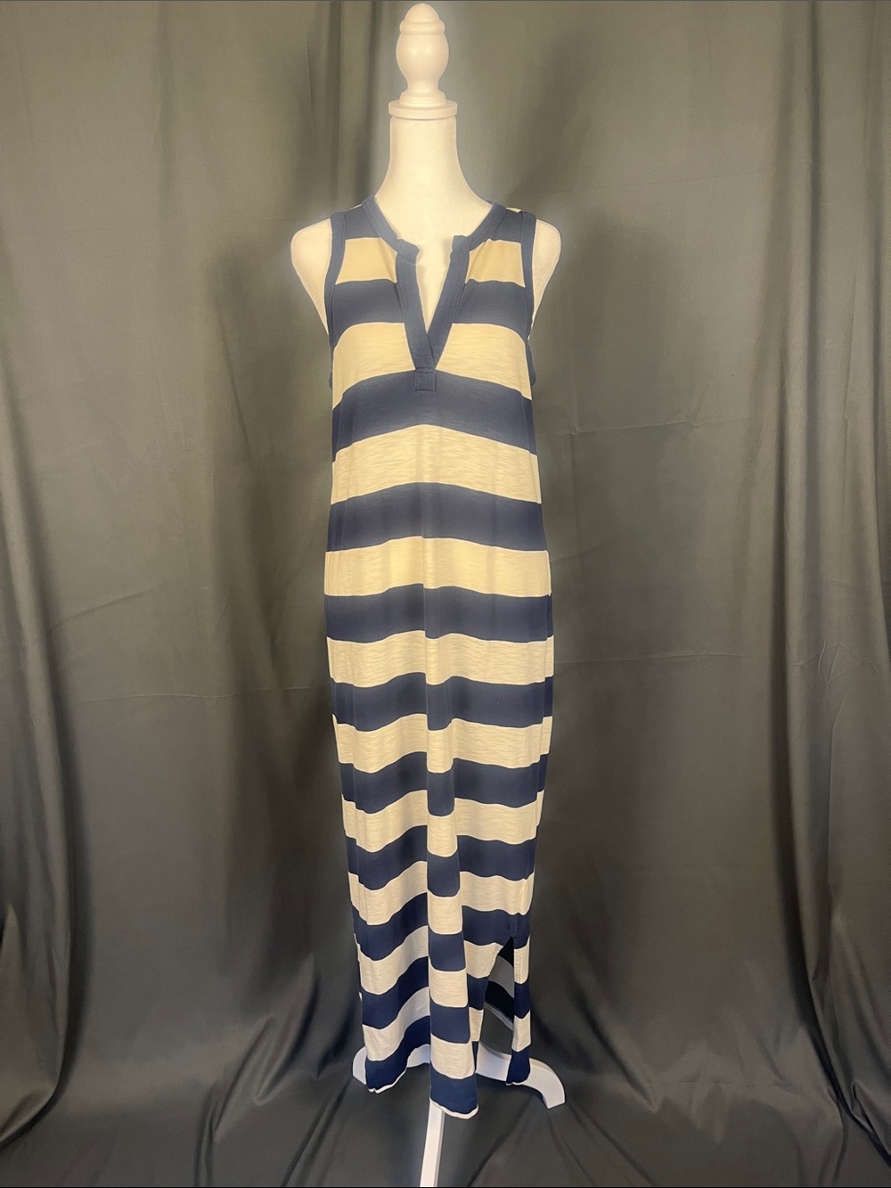 Gap Sleeveless Navy and Cream Striped Maxi Dress